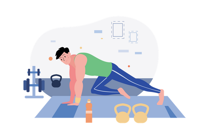 Man Doing Exercise At Home  Illustration