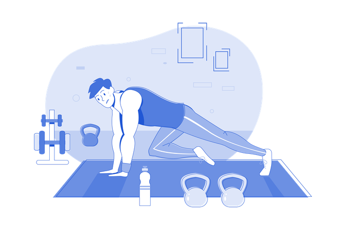 Man Doing Exercise At Home  Illustration