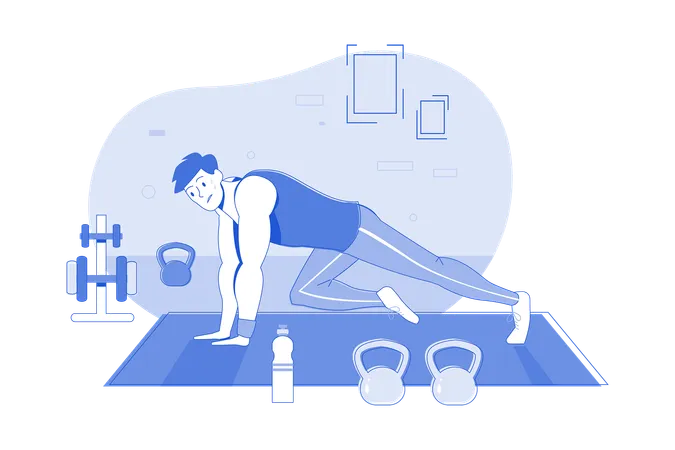 Man Doing Exercise At Home  Illustration