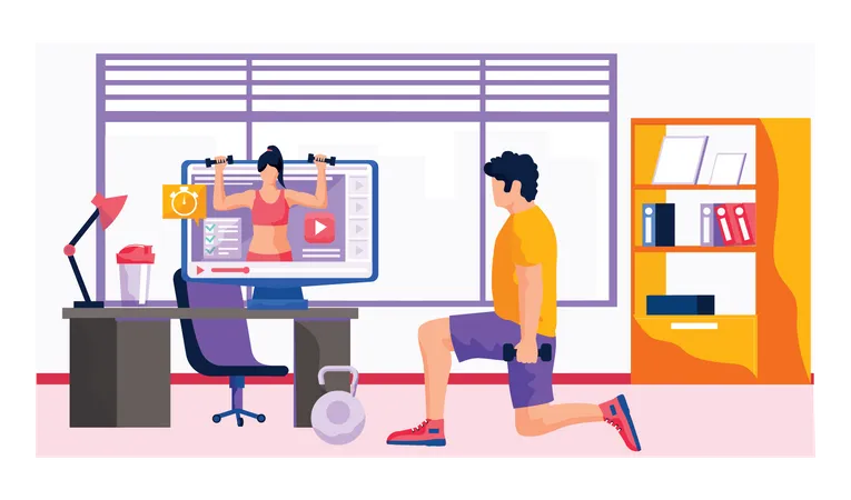 Man Doing Exercise At Office  Illustration