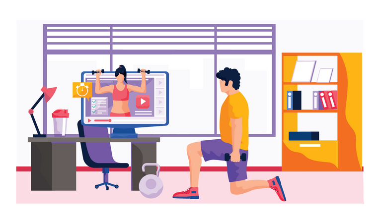 Man Doing Exercise At Office  イラスト