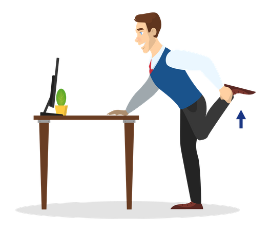 Man doing exercise for leg stretch in office  イラスト