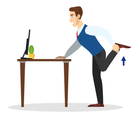 Man Doing Exercise For Stretch In Office Workout During The Break Stretching Leg Body Relaxation Vector Illustration In Cartoon Style イラスト