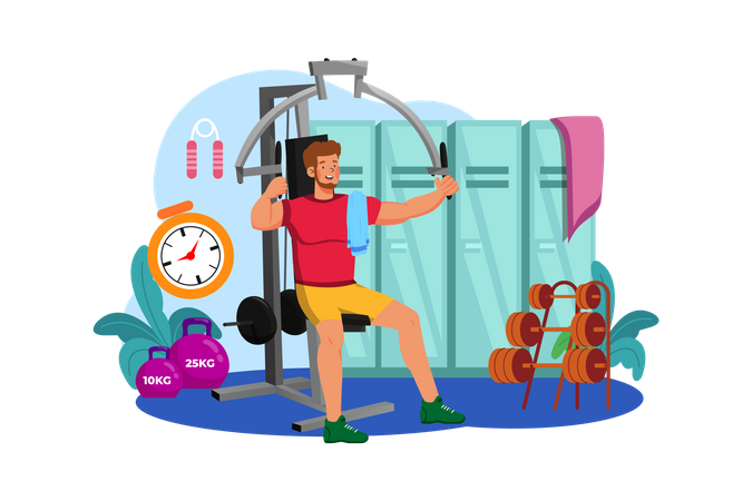 Man doing exercise in gym Illustration