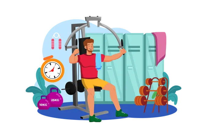 Man doing exercise in gym Illustration