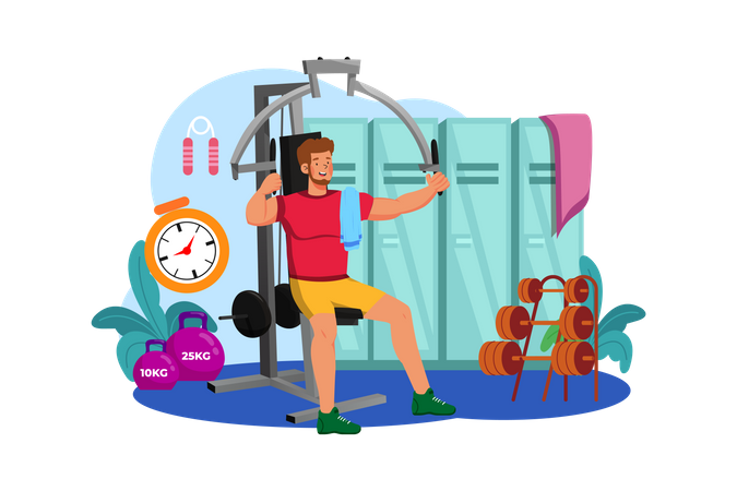 Man doing exercise in gym  Illustration