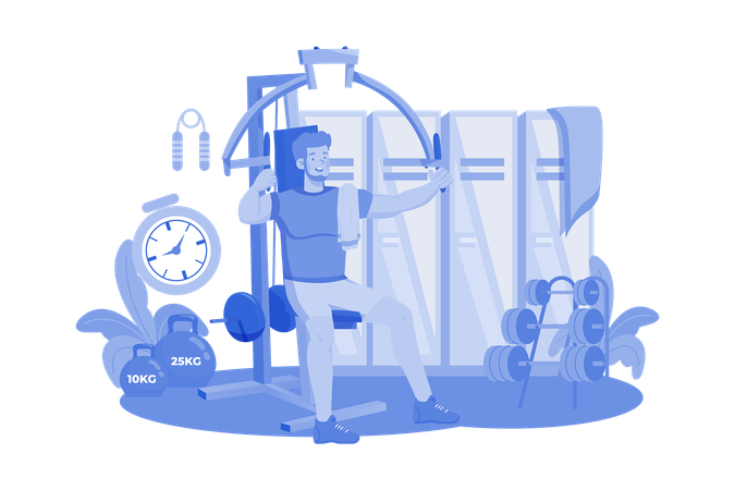 Man doing exercise in gym  Illustration