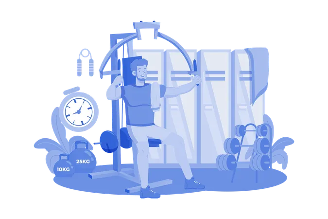 Man doing exercise in gym  Illustration