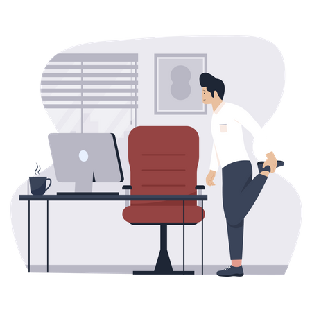 Man doing exercise stretch office workout  イラスト