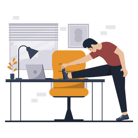 Man doing exercise stretch office workout  イラスト