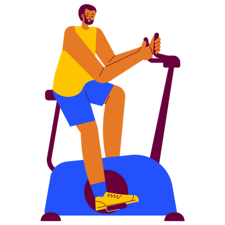 Man doing Exercise using gym cycle  イラスト