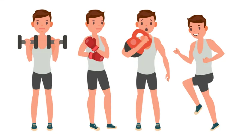 Man Doing Exercise With Different Pose Illustration