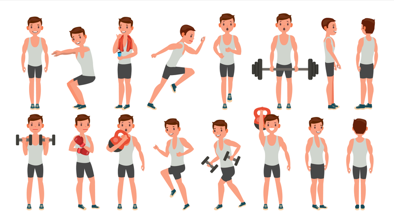 Man Doing Exercise With Different Pose  Illustration