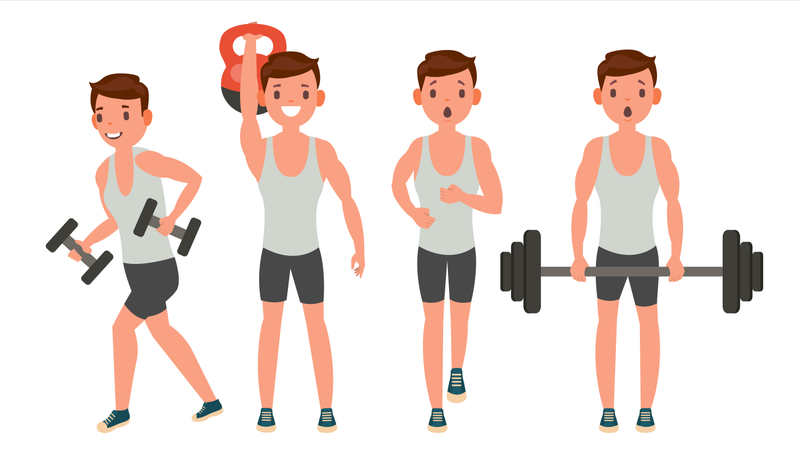 Man Doing Exercise With Different Pose  Illustration