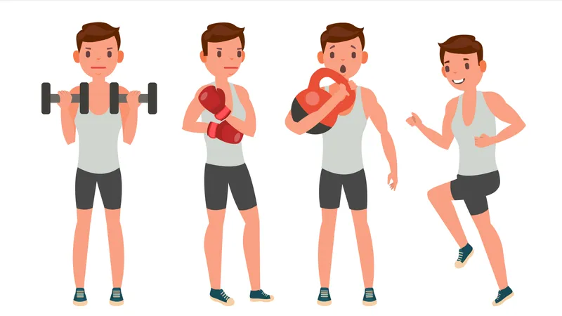 Man Doing Exercise With Different Pose  Illustration