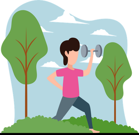 Man doing exercise with dumbbells in park  Illustration