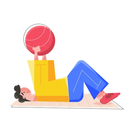 Man doing exercise with Yoga Ball  イラスト