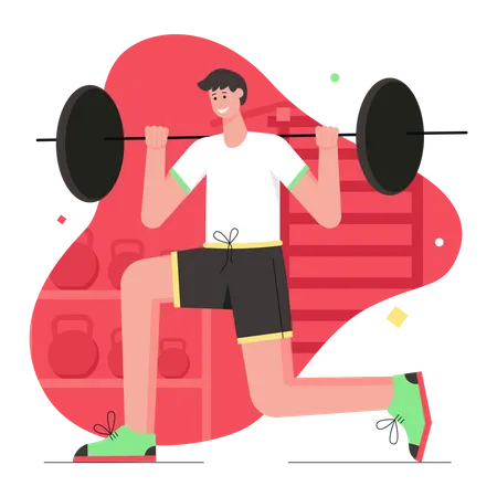 Man doing exercises with barbell  Illustration