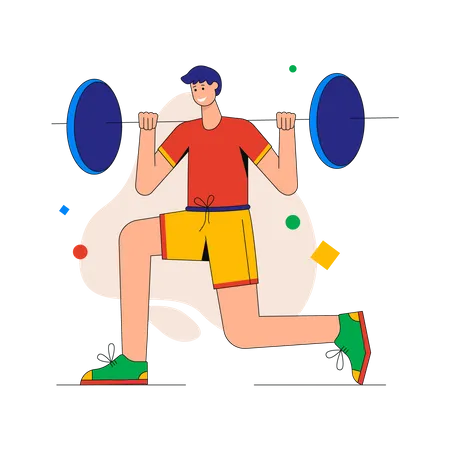 Man doing exercises with barbell Illustration