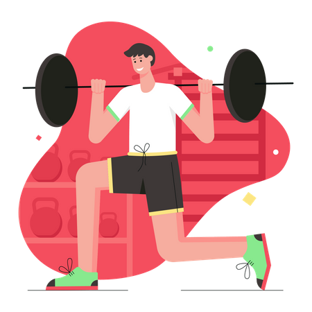 Man doing exercises with barbell  Illustration