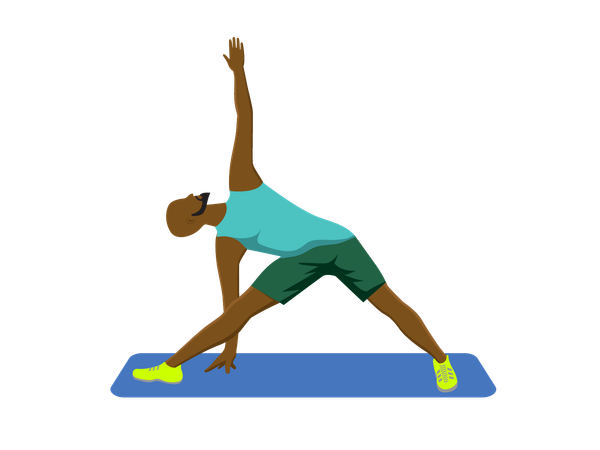 Man doing Extended Triangle pose  イラスト