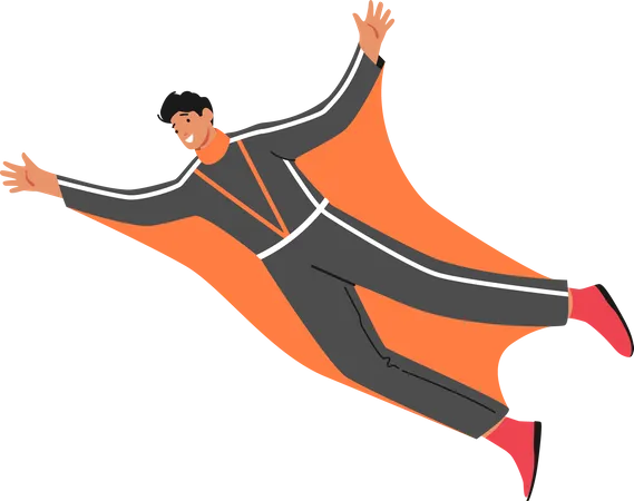 Wingsuit Flying Extreme Sport Activity Paragliding Xtreme Adventure Sky Diving Base Jumping And Parachuting Recreation Character Wear Wing Suit Fly In Sky Cartoon People Vector Illustration Illustration