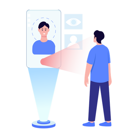 Man doing facial recognition  Illustration