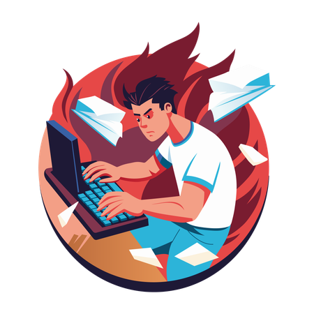 Man doing fast typing  Illustration