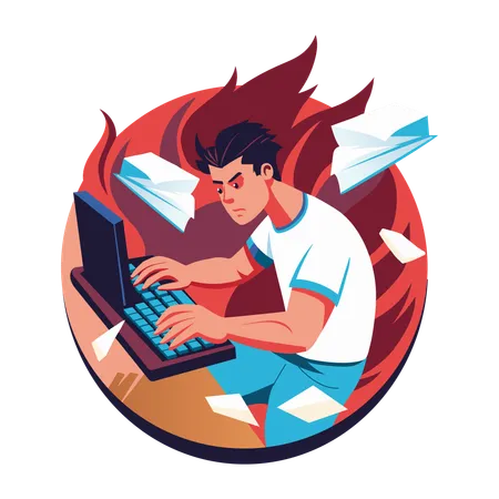 Man doing fast typing  Illustration