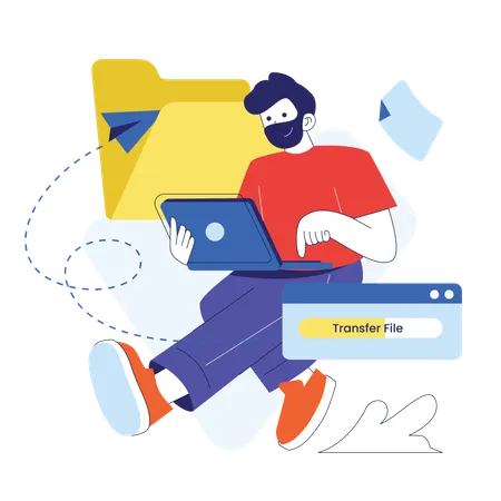 Man doing File Transfer using laptop  Illustration