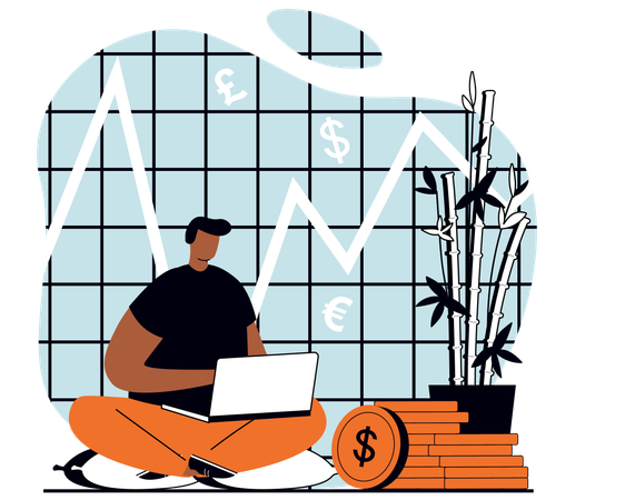 Man doing financial analysis using laptop  Illustration