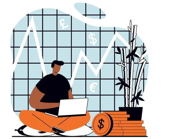 Man doing financial analysis using laptop  Illustration