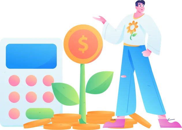 Man doing financial calculation  Illustration