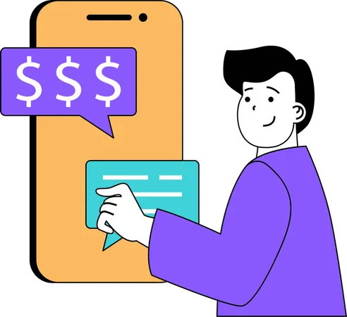 Man doing financial chat on mobile  Illustration