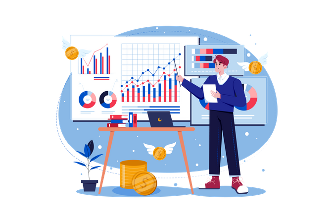 Man doing financial data analysis  Illustration