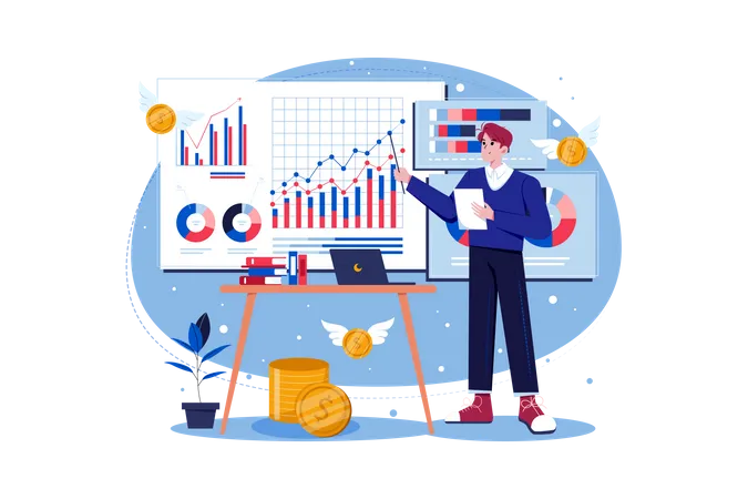 Man doing financial data analysis  Illustration