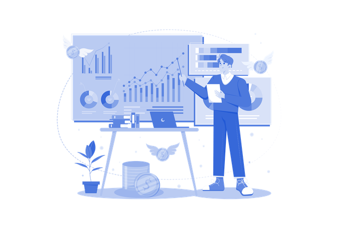 Man doing financial data analysis  Illustration