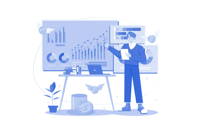 Man doing financial data analysis  Illustration