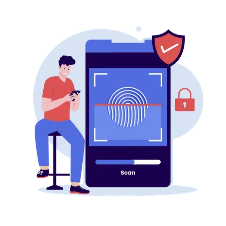 Man doing Fingerprint verification  Illustration