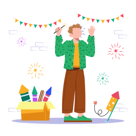 Man doing fireworks on new year night  Illustration