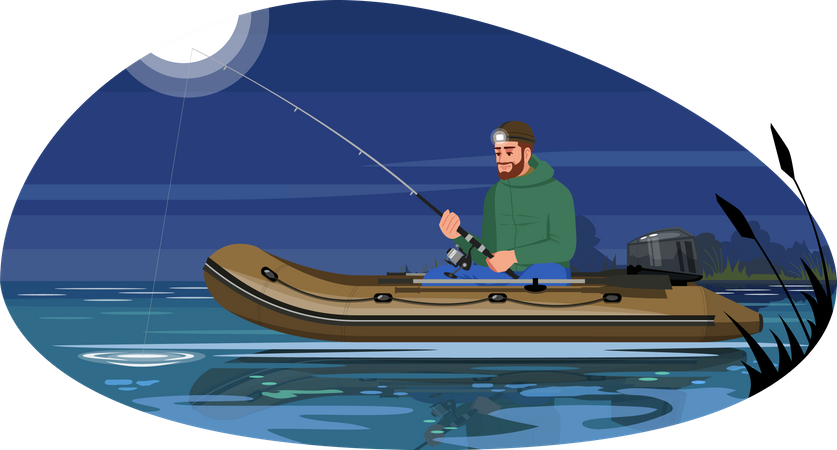 Man doing fishing at night time  Illustration