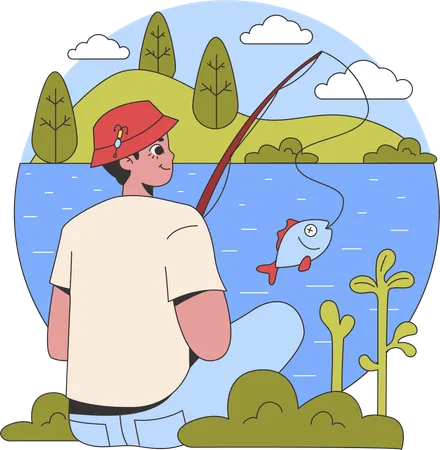 Man doing fishing at outdoor  Illustration