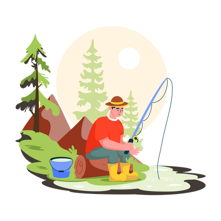 Man doing fishing  Illustration