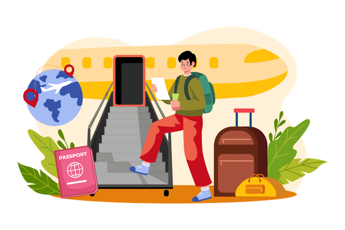 Man doing flight boarding  Illustration