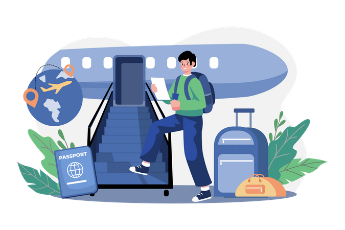 Man doing flight boarding  Illustration