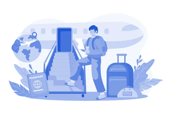 Man Doing Flight Boarding  Illustration