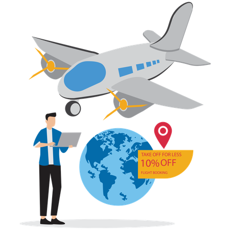 Man doing Flight booking service  Illustration