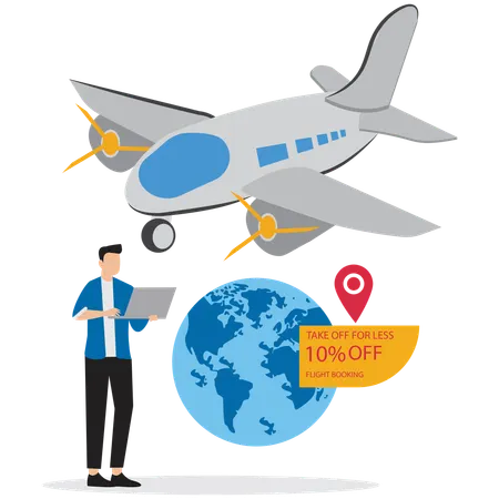 Man doing Flight booking service  Illustration
