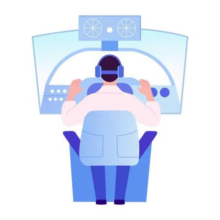 Man doing flight simulation  Illustration
