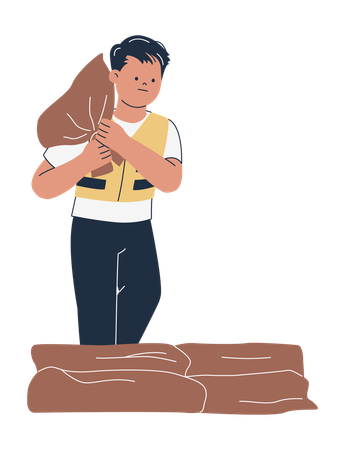 Man doing flood rescue  Illustration